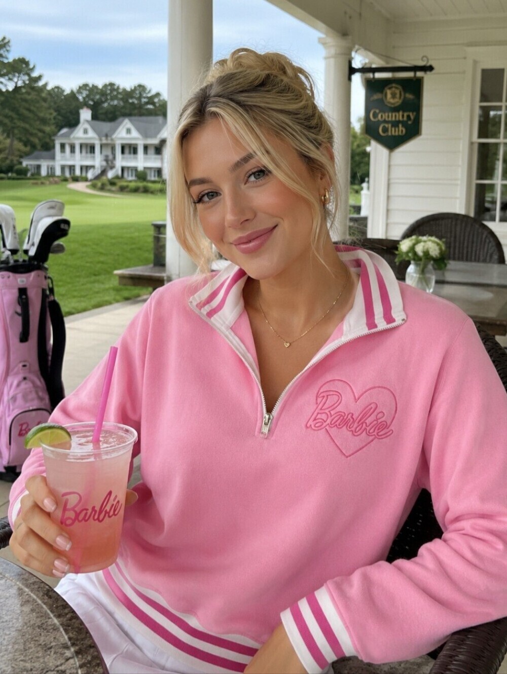Barbie Pink •Size Large• Quarter Zip Collared Soft Sweatshirt •New w/ Tag•